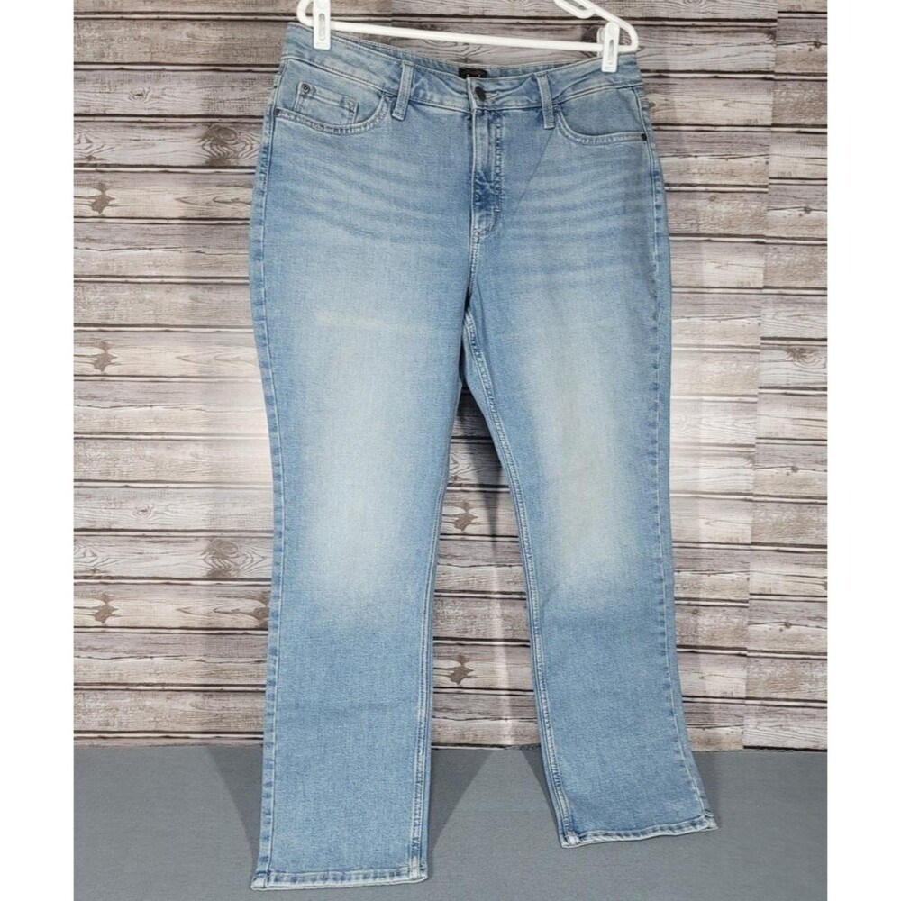Womens Lee Jeans Size 14 Short Mid Rise Straight Faded Light Wash Stretch NEW